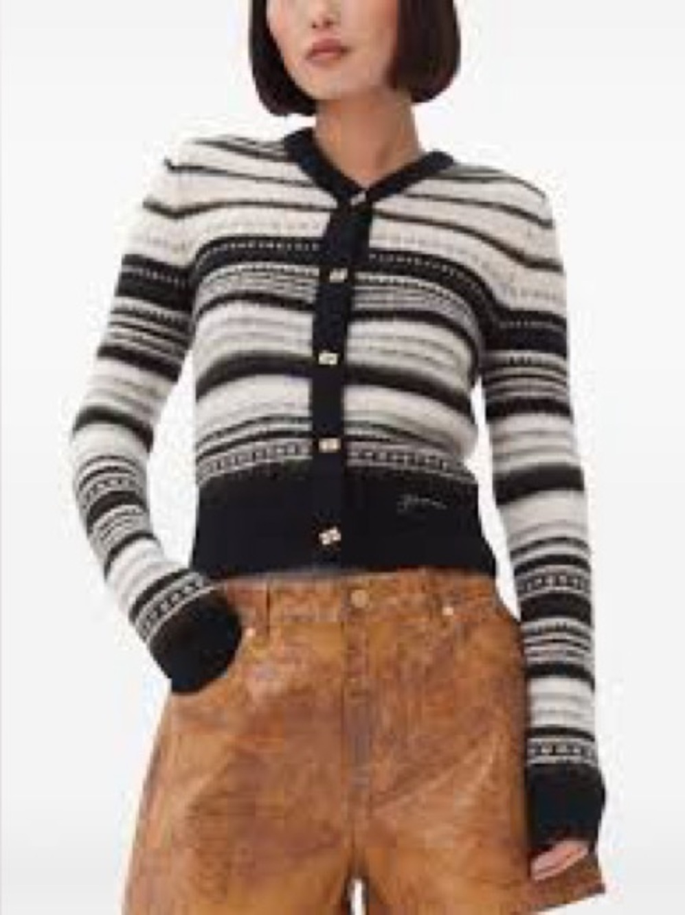 Ganni Black and White Striped Cardigan Sz-S